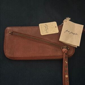 NWT Free People Leather Cognac Hand Crafted Wristlet